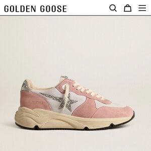 Golden goose Women's Running Sole in gray mesh and suede with silver glitter sta